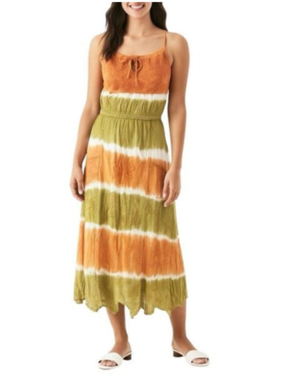NWT Anthropologie RAGA Women's Large Tie Dye Maxi Dress Caged Back Orange Green